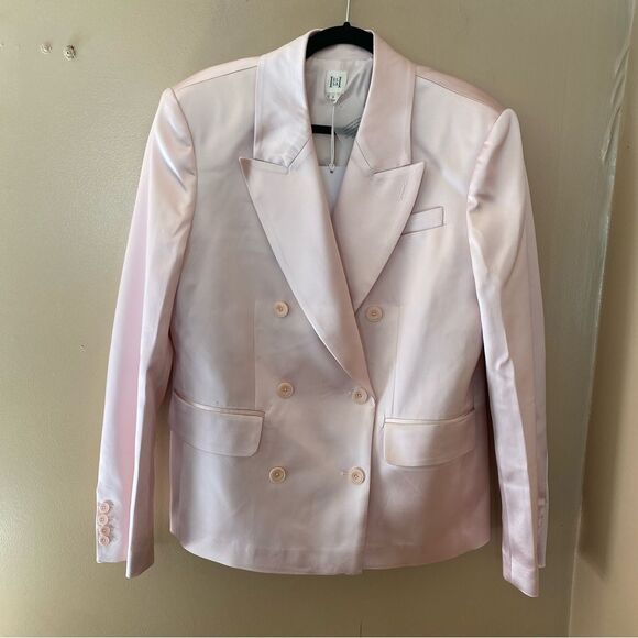 FINAL price HELSA Heavy Satin Double Breasted Jacket pale pink blazer Revolve L - Picture 13 of 15